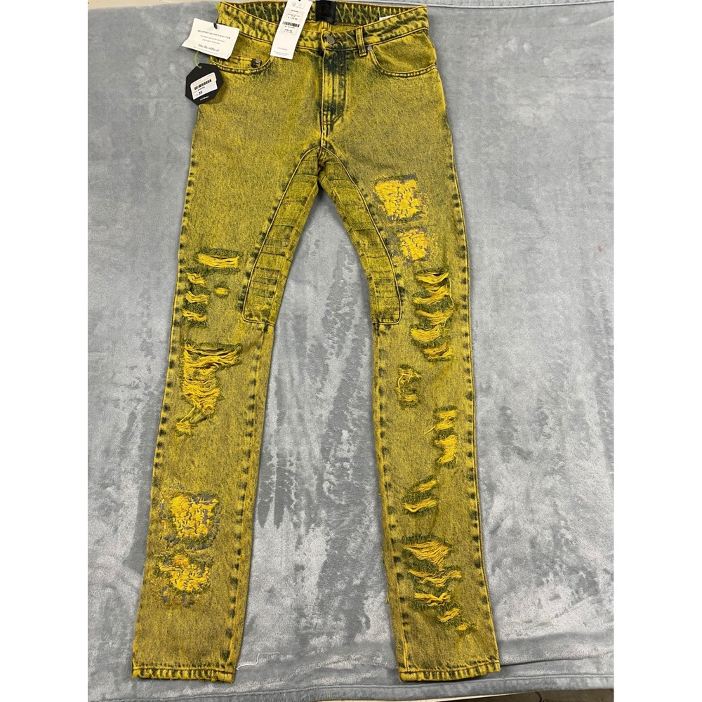 Rock‎ the Casbah Alchemist Acid Ringo Skinny Jeans Yellow Distressed Mens 30 NEW
